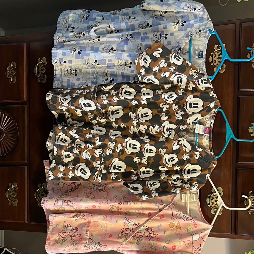 Disney Character Print Scrub Tops